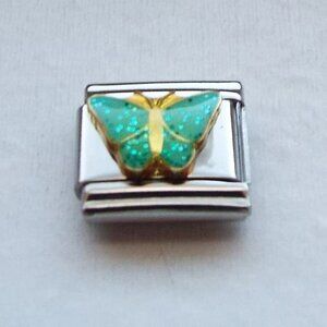 Sparkly mint green enamel butterfly 9mm stainless steel Italian charm link new